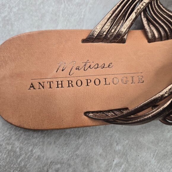Anthropologie Matisse Slides Metallic Bronze Strappy Boho Chic Flat Greek Sandal - Picture 9 of 10